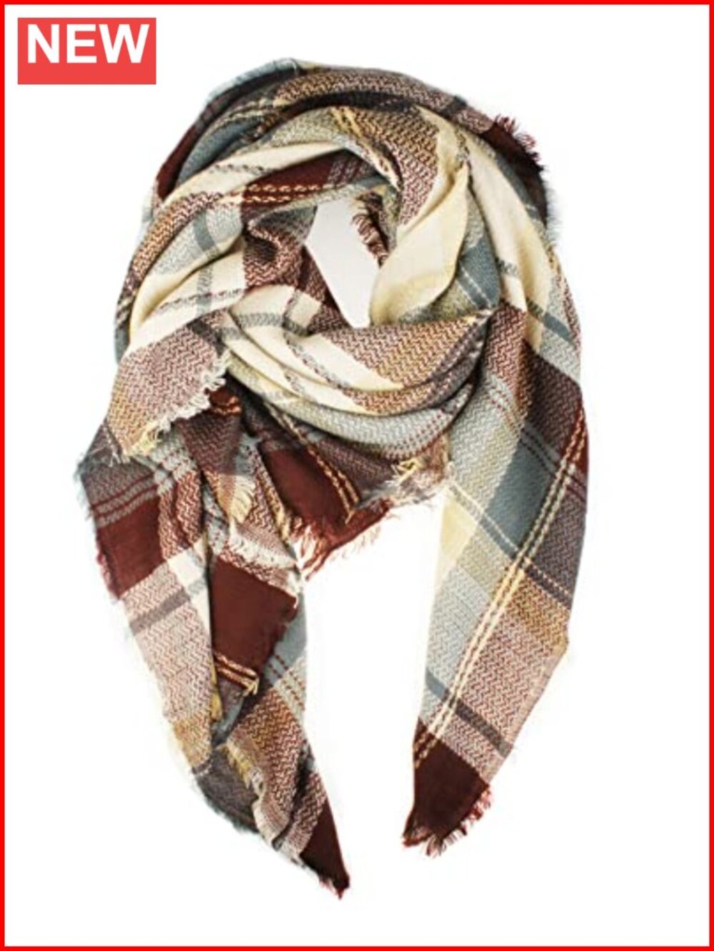 Oversized Plaid Blanket Scarf 100% Acrylic Tassel Wrap Women Cold Weather